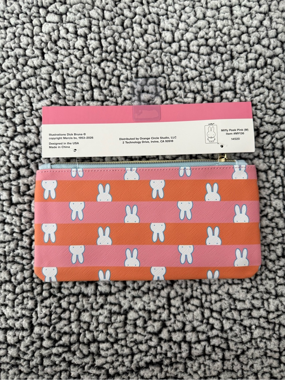 miffy Pink and Orange Striped Pencil Pouch with White Miffy Motifs - Picture 2 of 2